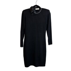 VTG ST. JOHN Evening Santana Knit Dress Size 6‎ Black Rhinestone Bows Open Back